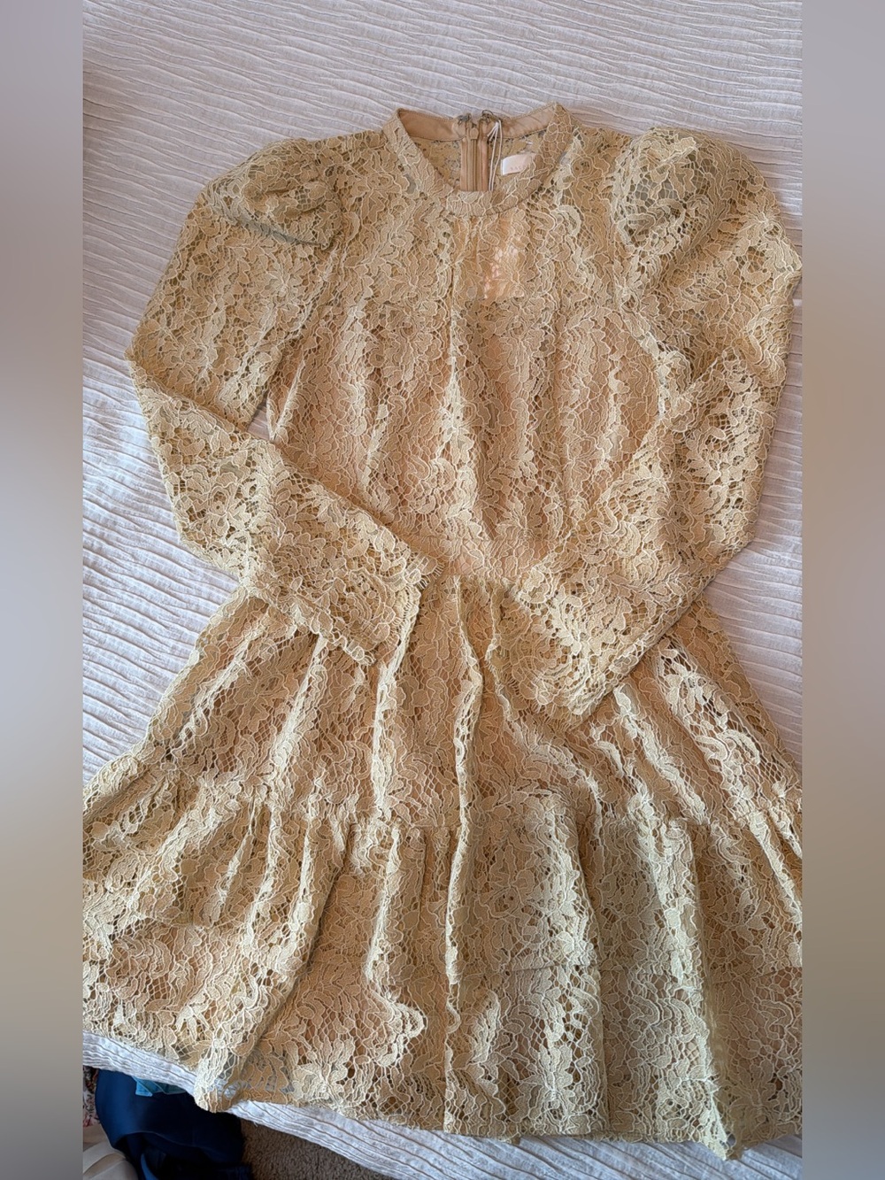 Rachel Parcell Pale Yellow Lace Long-Sleeve Tiered Dress